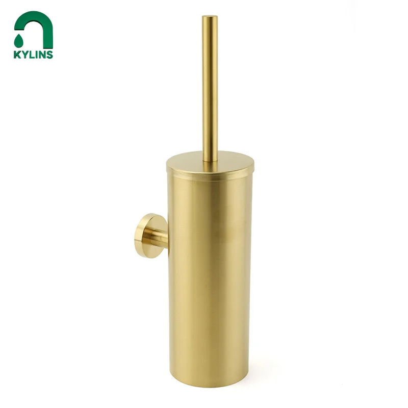 

KYLINS Bathroom Brushed Cleaner Stainless Steel Toilet Stablize Wall Mounted Holder Cup Gold Toilet Brush For Cleaning Storage