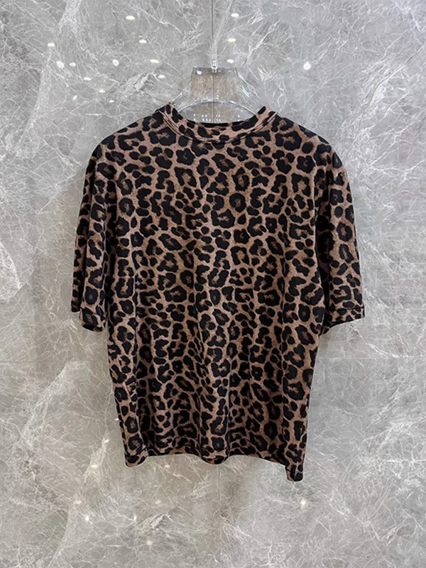 Высококачественная женская свободная футболка ort Sve round Ne с леопардовым принтом в стиле ретро Sle Commute Faion, топ больших размеров для внутренней одежды