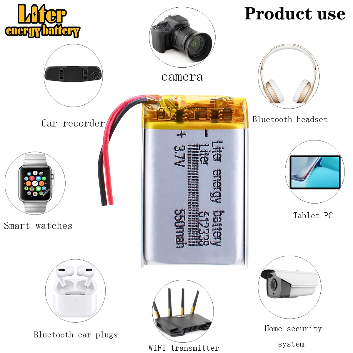 Polymer battery 612338 3.7v 550mah smart home MP3 speakers Li-ion battery for dvr,GPS,mp3,mp4,cell phone,speaker