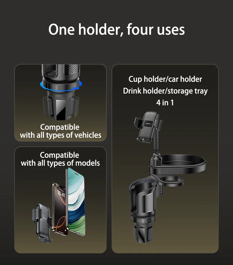 Dudukan Ponsel Putar 720 Derajat 4 in 1 Multifungsi untuk Mobil, Tempat Ponsel di Tempat Minuman C274