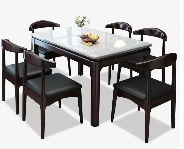 Luxury Italian wooden dinner dining table and chairs 6 seater dinning chairs modern marble dining room furniture table set