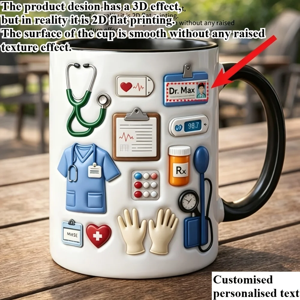 Custom Name 11oz Doctor Nurse Coffee Mug 2D Printed Medical Tool Pattern Ceramic Cup Gift for Healthcare Worker Graduation