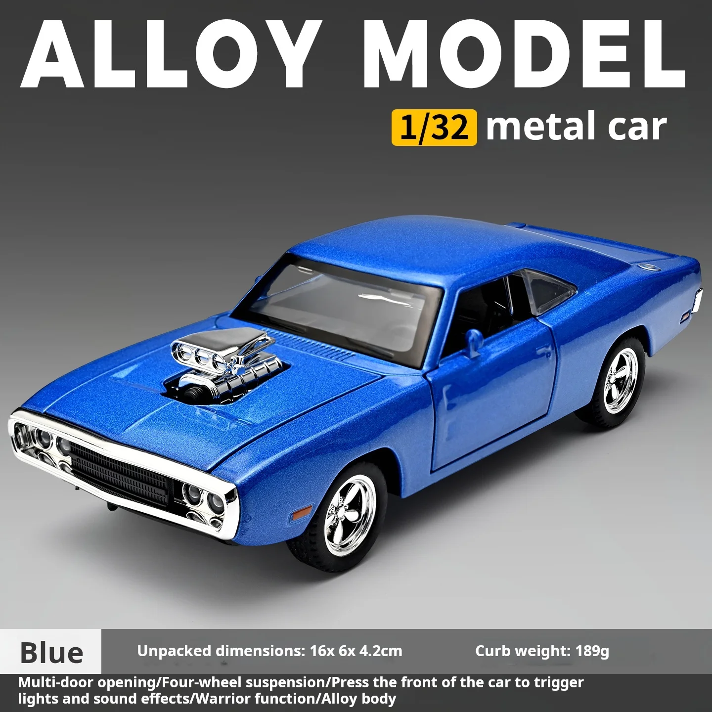 1:32 Fast Furious Charger Alloy Diecast Muscle Car Pull Back Sound Light Shock Absorber Klassiek Vintage Racing Speelgoed Cadeau Verzamel