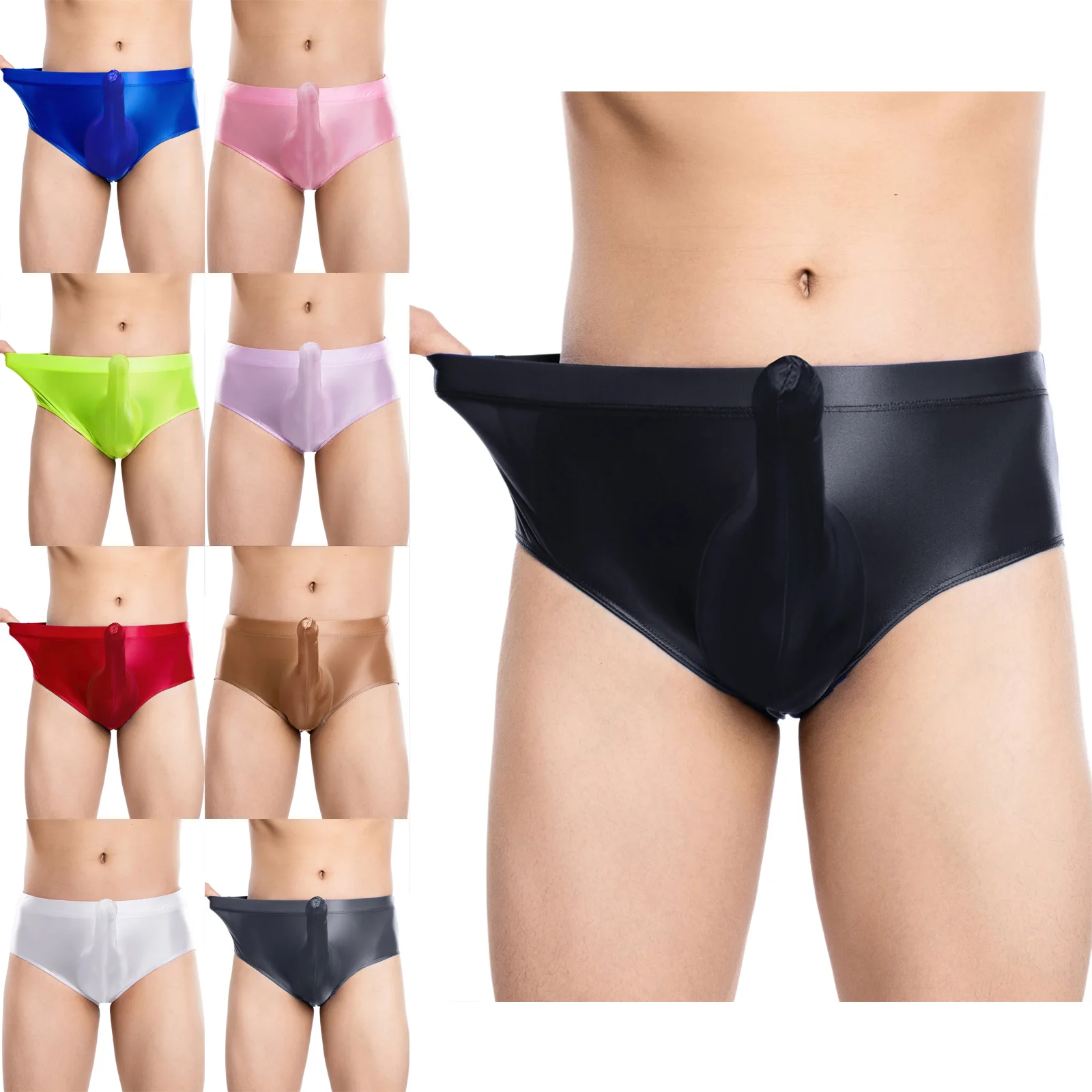 Mens Glossy Low Rise Briefs Sheath Pouch Elastic Waistband Underpants Thin Sheer Underwear for Nightclub Couple Games