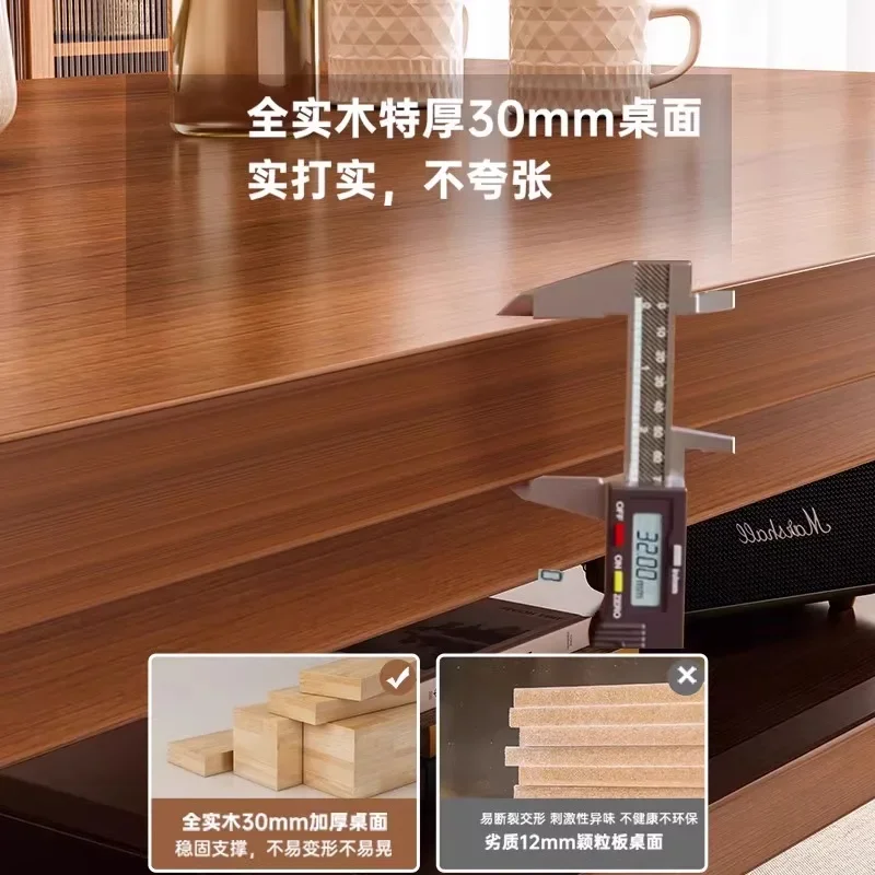 Solid wood dining table double-layer storage household small apartment dining table to the living room large board table