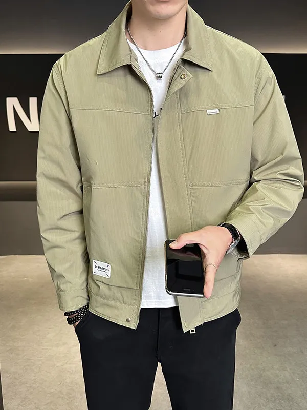 

Мужская приталенная куртка на молнии с отложным воротником, модная повседневная, из полиэстера, с длинными рукавами, весна 2026