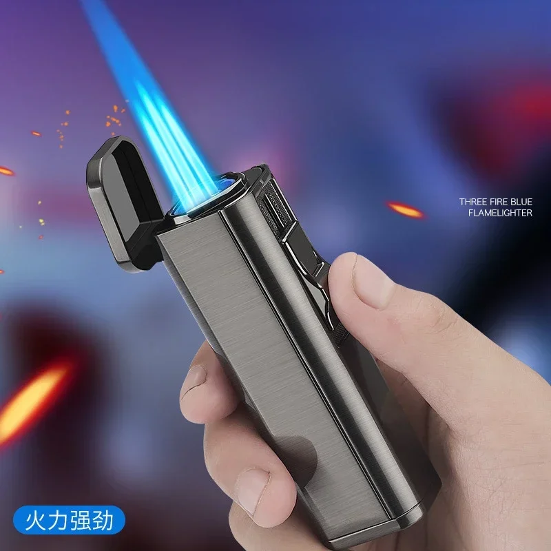 المعادن الثلاثي الشعلة جت أخف توربو السيجار الأنابيب أخف مع السيجار القاطع غاز البوتان يندبروف ولاعة السجائر هدية الكريسماس #5