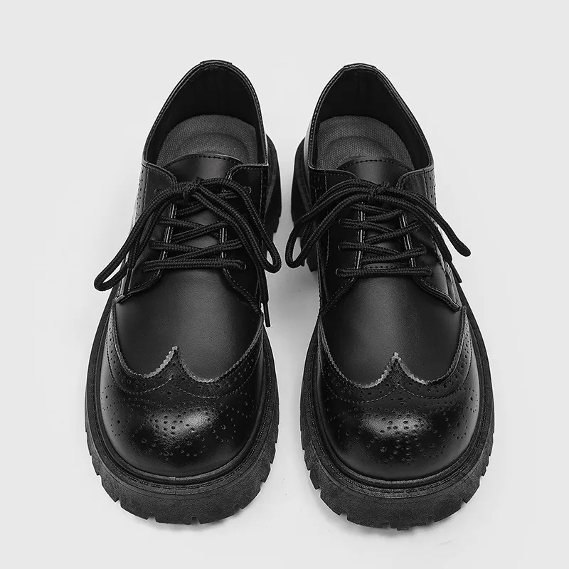 

New Men's Low-top Thick-soled Men Shoes Casual Lace Up Wedding Men Shoes Platform Gentleman Derby Big Head Leather Shoes for Man