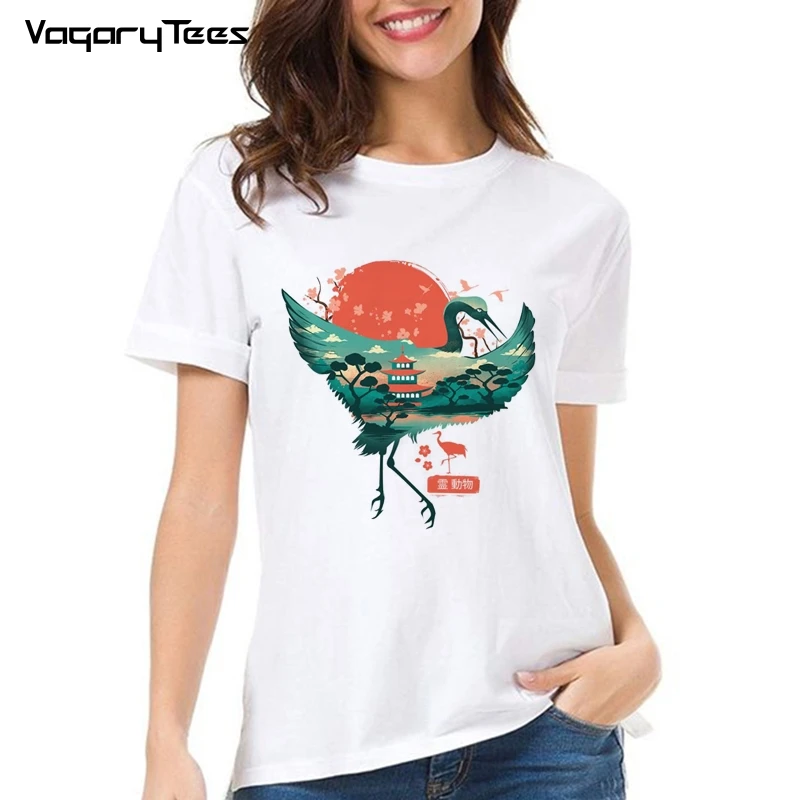 The Great Wave off Kanagawa in Kyoto vintage Ukiyo Fly t shirt Female short sleeve women white casual tshirt unisex streetwear