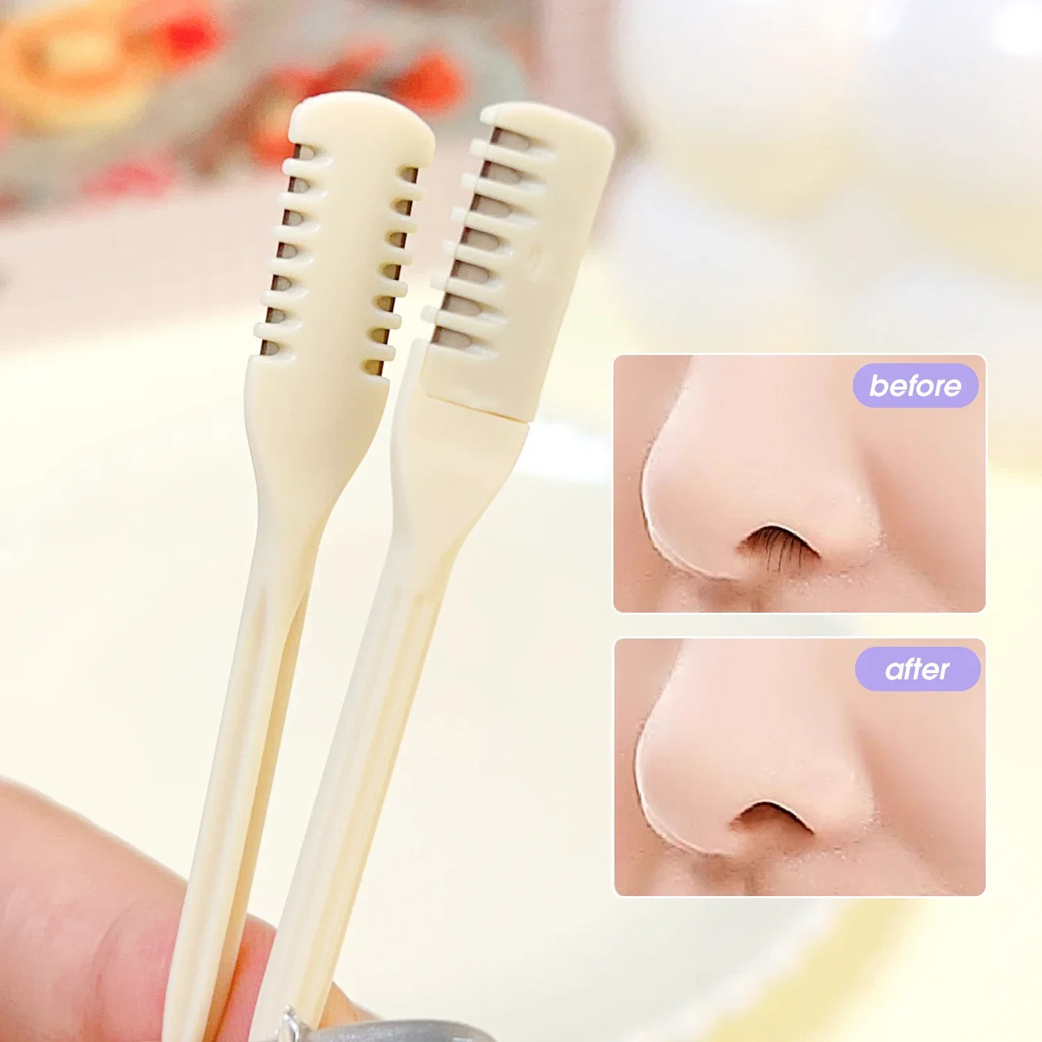 Pente de cabeça dupla, aparador de pelos do nariz, reutilizável, raspador de pelos do nariz, removedor limpo, pequena remoção manual de pelos, ferramentas de tesoura de barbear