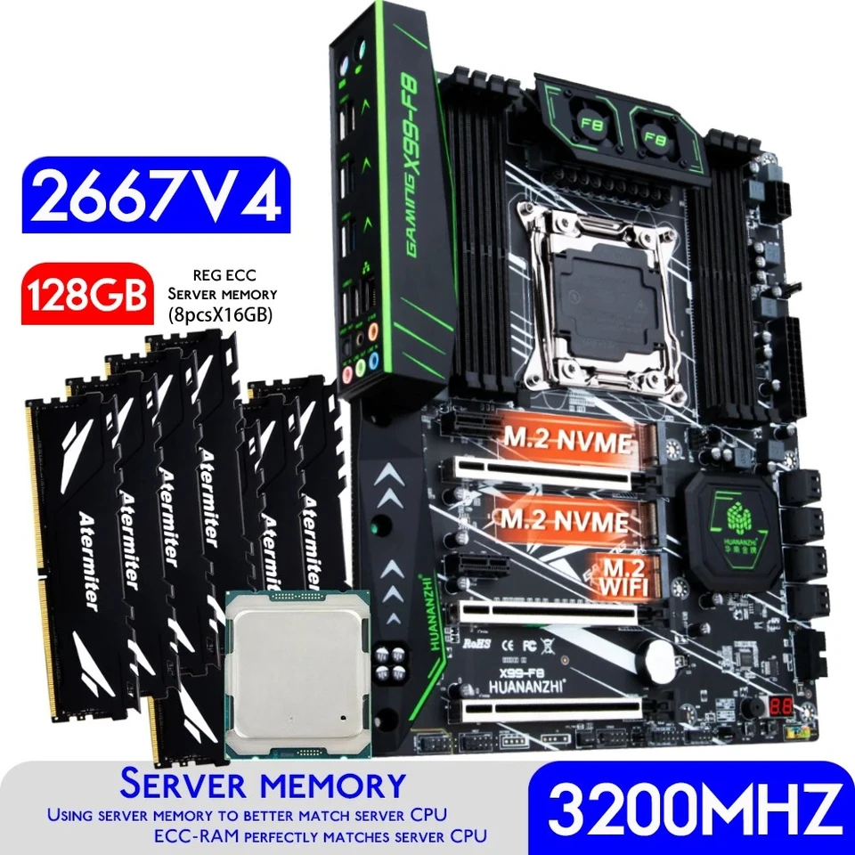 HUANANZHI X99 F8 X99マザーボードキット、XEON E5 2667 v4、128GB