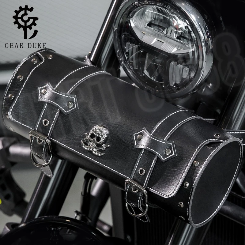 

Hot Motorcycle Tool Bag Fork Handlebar Bag Universal Storage Luggage Side Bag Waterproof PU Leather for Harley Touring Softail
