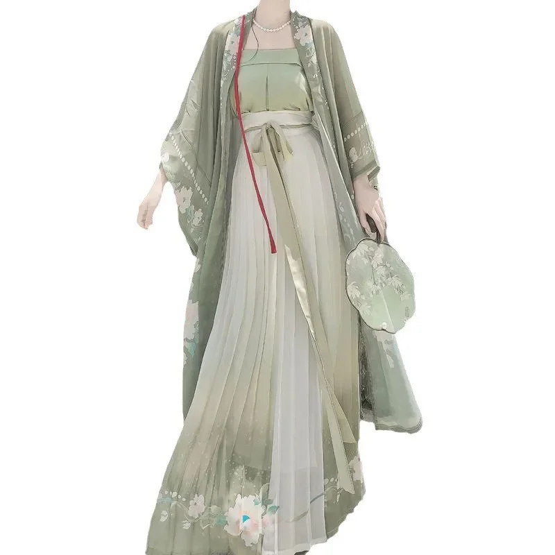 Hanfu Women Chinese Traditional Dress Cosplay Costume Ancient Song Dynasty Hanfu Dress Spring Summer 3pcs Green Sets Plus Size