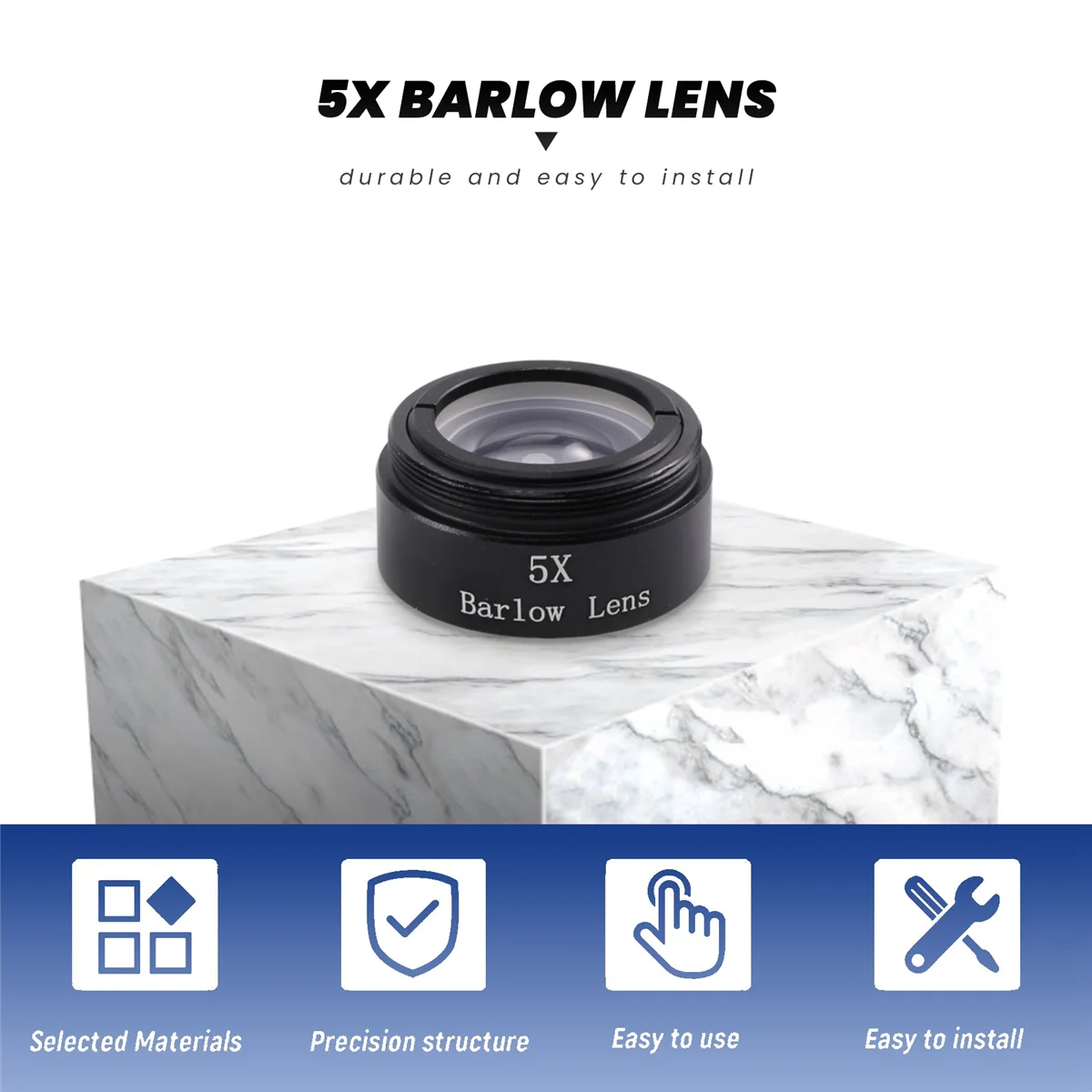 Barlow Lens 5X for Any M28X0.6 Thread 1.25inch Telescope Eyepiece Astronomy Diagonal Extender Tube or Camera Adapter