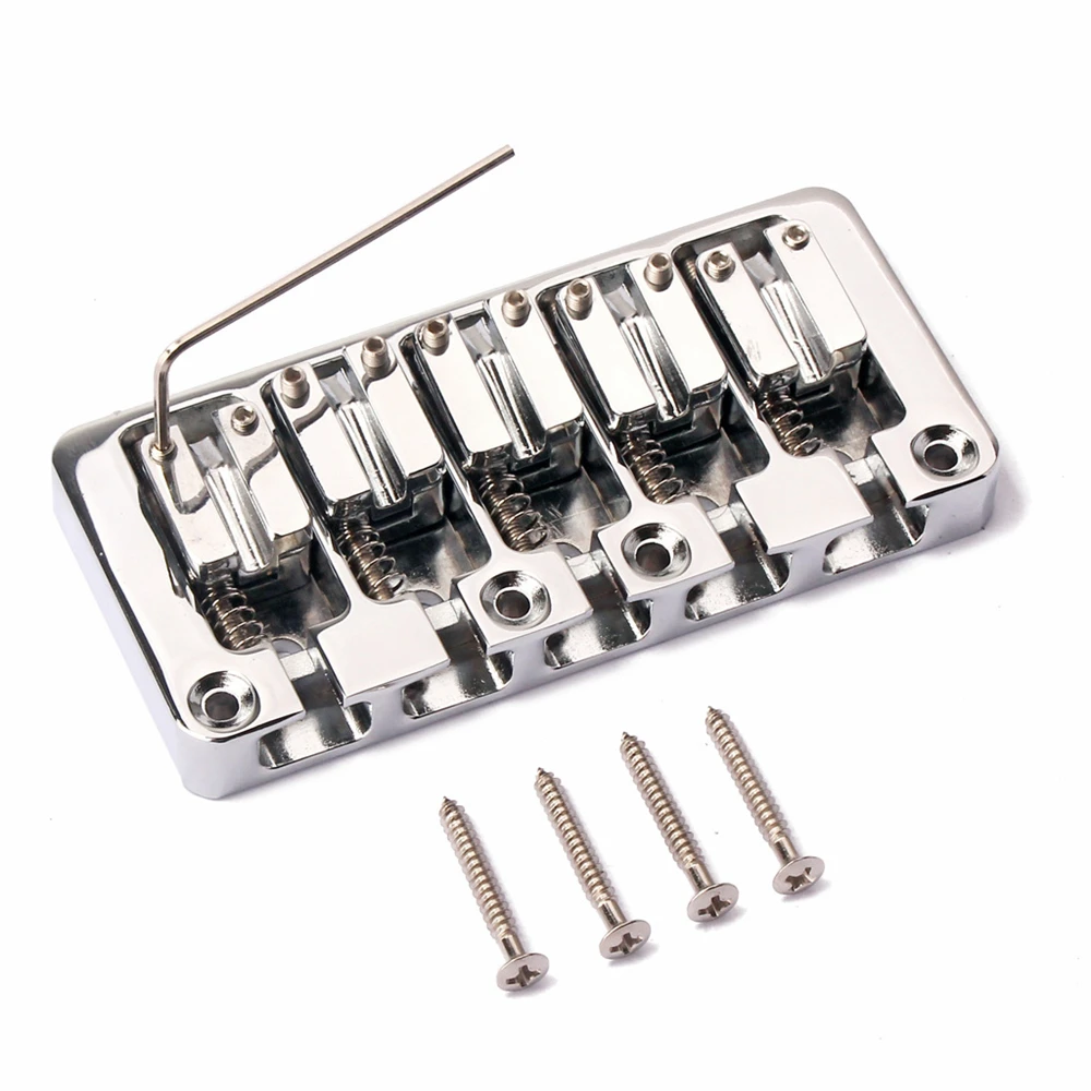 A Set Chrome Vintage L Shape Saddle Bridge For 5 Strings Electric Bass Guitar Accessories Parts Top Load Or Strings Through Body