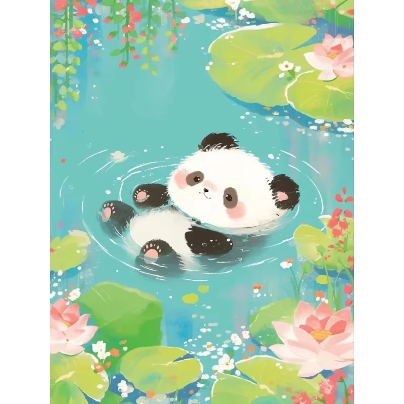 Diamond Painting Set: Niedlicher Schwimmender Panda Unterwasserszene Kunst Vollflächiges Strass-Mosaik Wanddekoration Geschenk für Zuhause