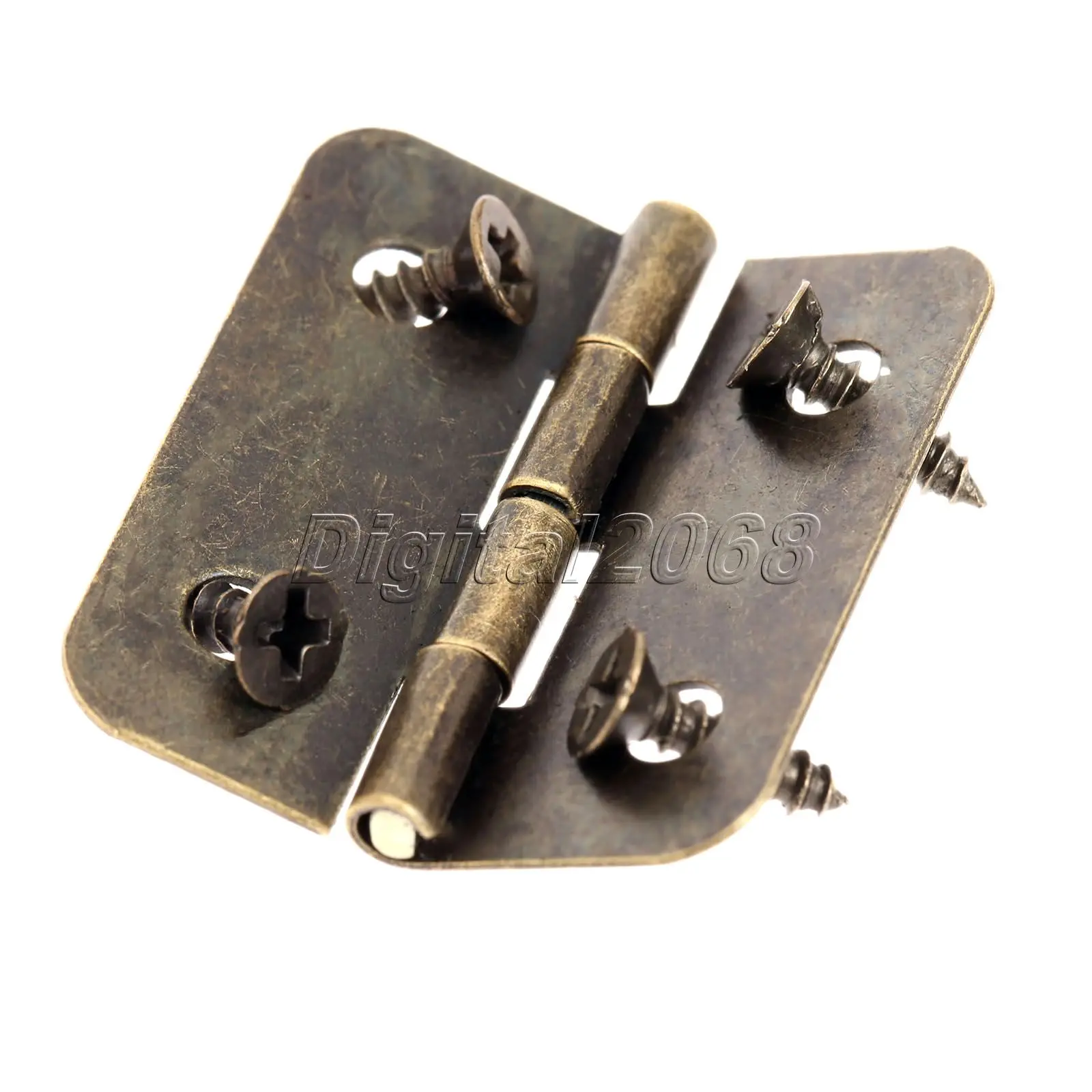 12pcs Antique Brass Mini Hinges Connectors for Cabinet Drawer Crafts Wooden Box Jewelry Gift Case with Mounting Screws 19mm*16mm