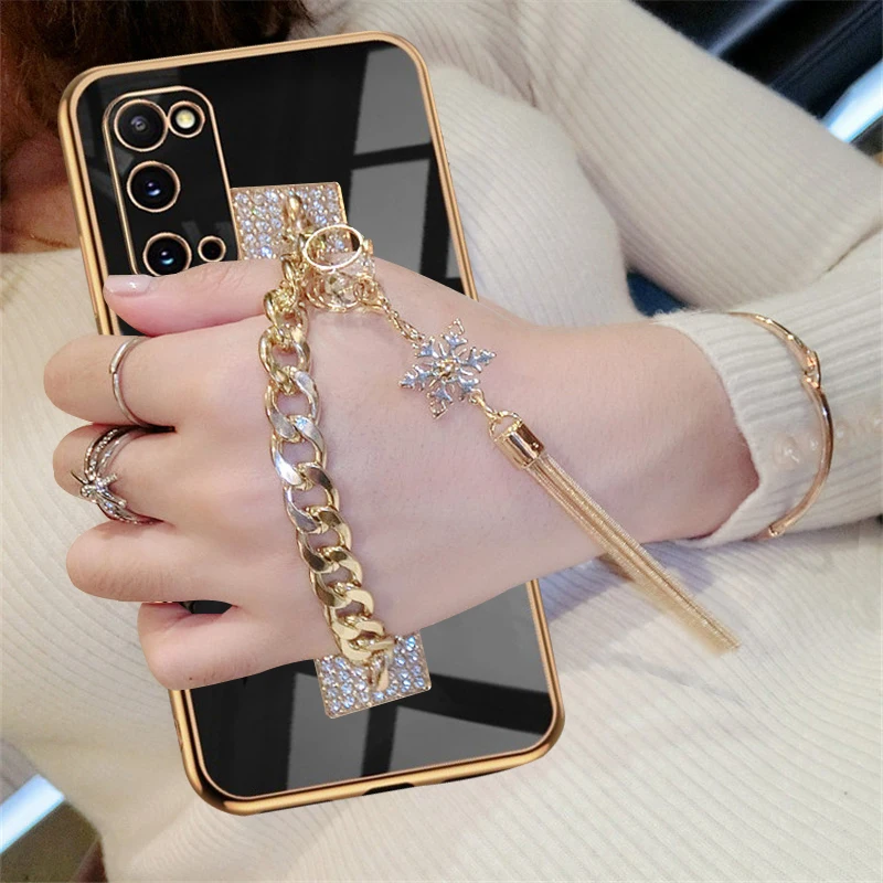 New Snow Diamond wristband Phone Case For Samsung Galaxy S24 ultra S23 plus S23FE S21FE S20 FE S22ultra S9 s10plus Soft Cover