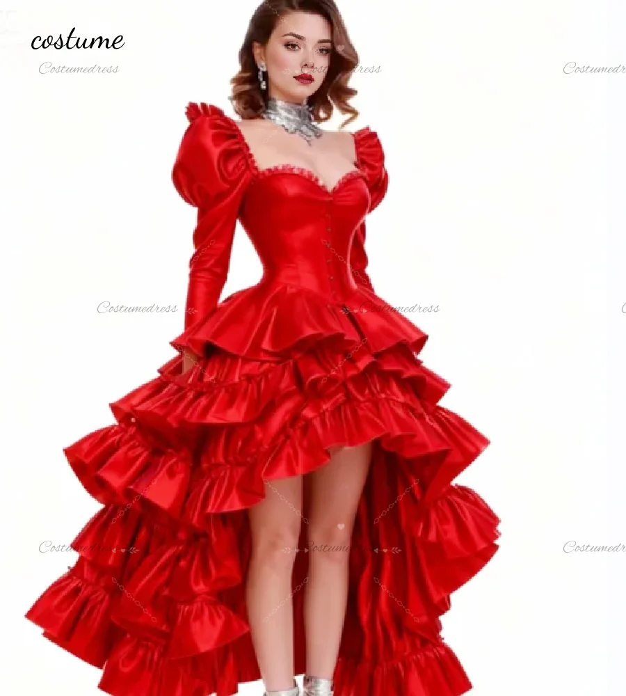 فستان سهرة أسود قوطي عتيق زي متدرج مرحبا منخفض فستان حفلة موسيقية للهالوين مصاص دماء فيكتوري رداء حفلات رسمي كم طويل #2