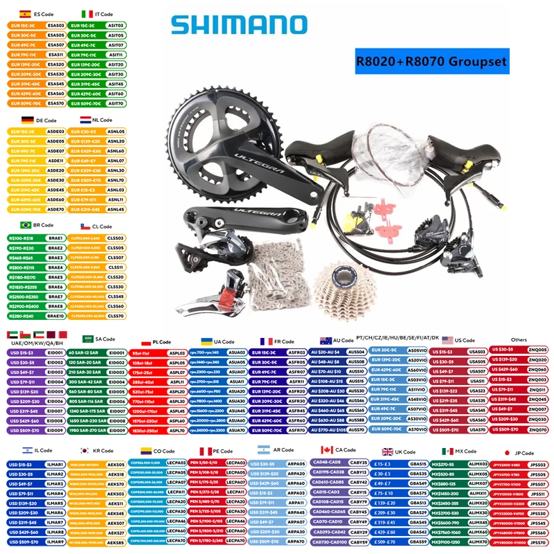 

Shimano Ultegra R8020+R8070 R8000 2 x 11 Speed Hydraulic Disc Brake Build Kit Derailleurs ROAD Bike Bicycle Groupset