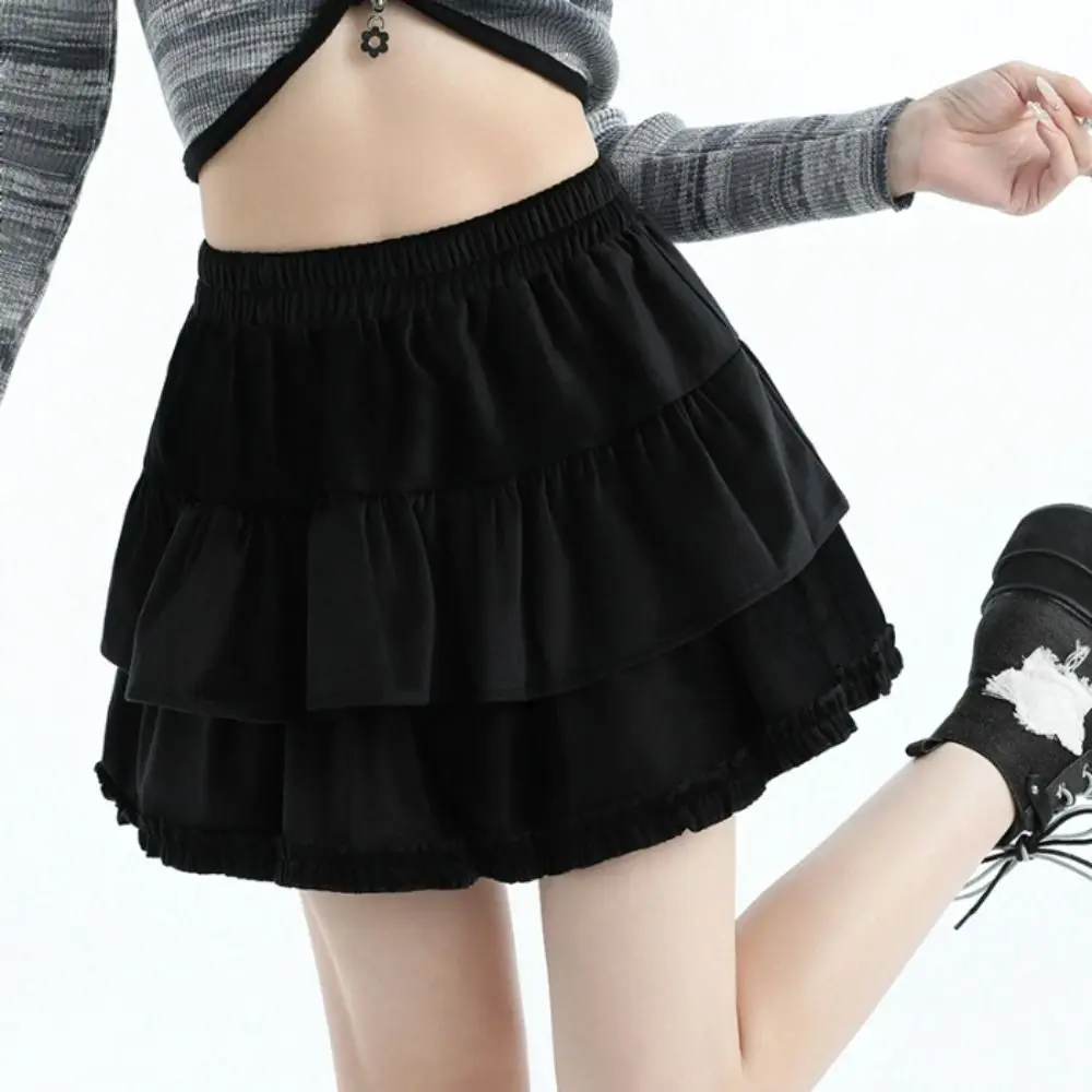 Sweet Velvet Shorts Mini Skirt Elastic Short High Waist Skirt Korean Style Tiered Pleated Mini Skirts Spring Autumn