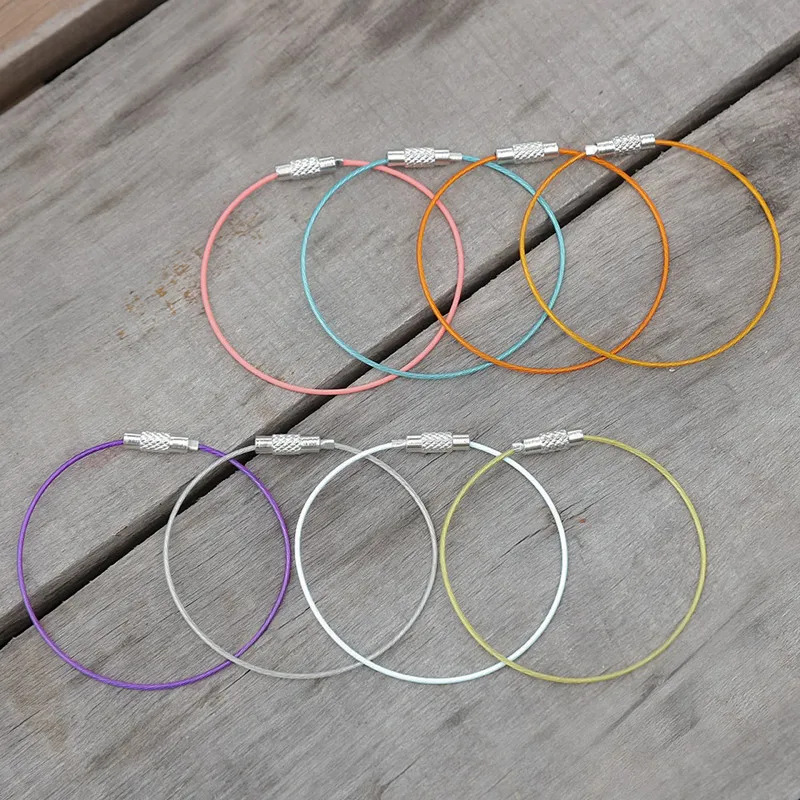 

100PCS Outdoor Accessories Camping Equipment EDC Keychain Rainbow Color Stainless Steel Wire Rope DIY Accessory Coating Key Ring