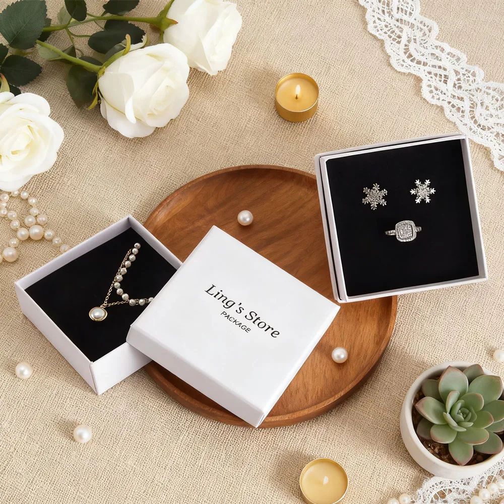 

24Pcs Custom Logo White Jewelry Packaging Box Wedding Favor Gift Earring Stud Bracelet Pendant Pearl Necklace Oil Pouch Storage