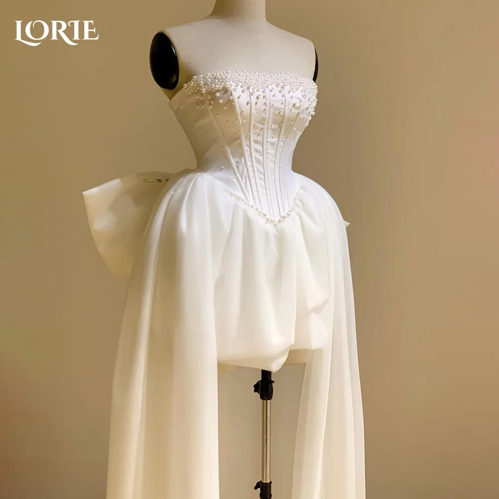 LORIE لؤلؤ فستان زفاف قصير القوس نفخة الطيات الكرة عارية الذراعين أنيقة مشد فستان زفاف صغير الأميرة العروس فساتين مخصصة #1