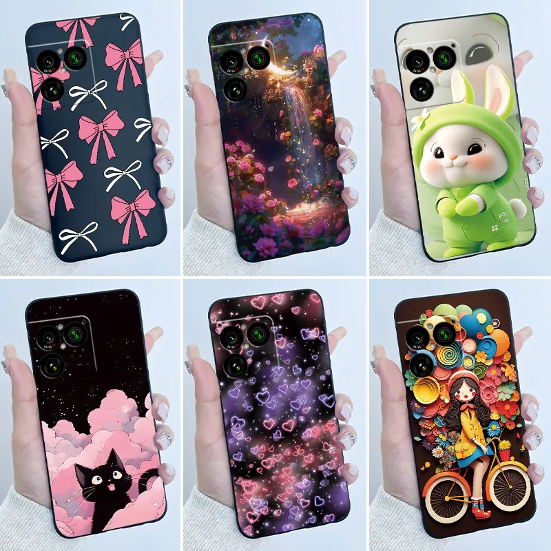 Funda de teléfono para Sony Xperia 1 VIII, funda protectora trasera de silicona suave con dibujos animados de conejo, color negro