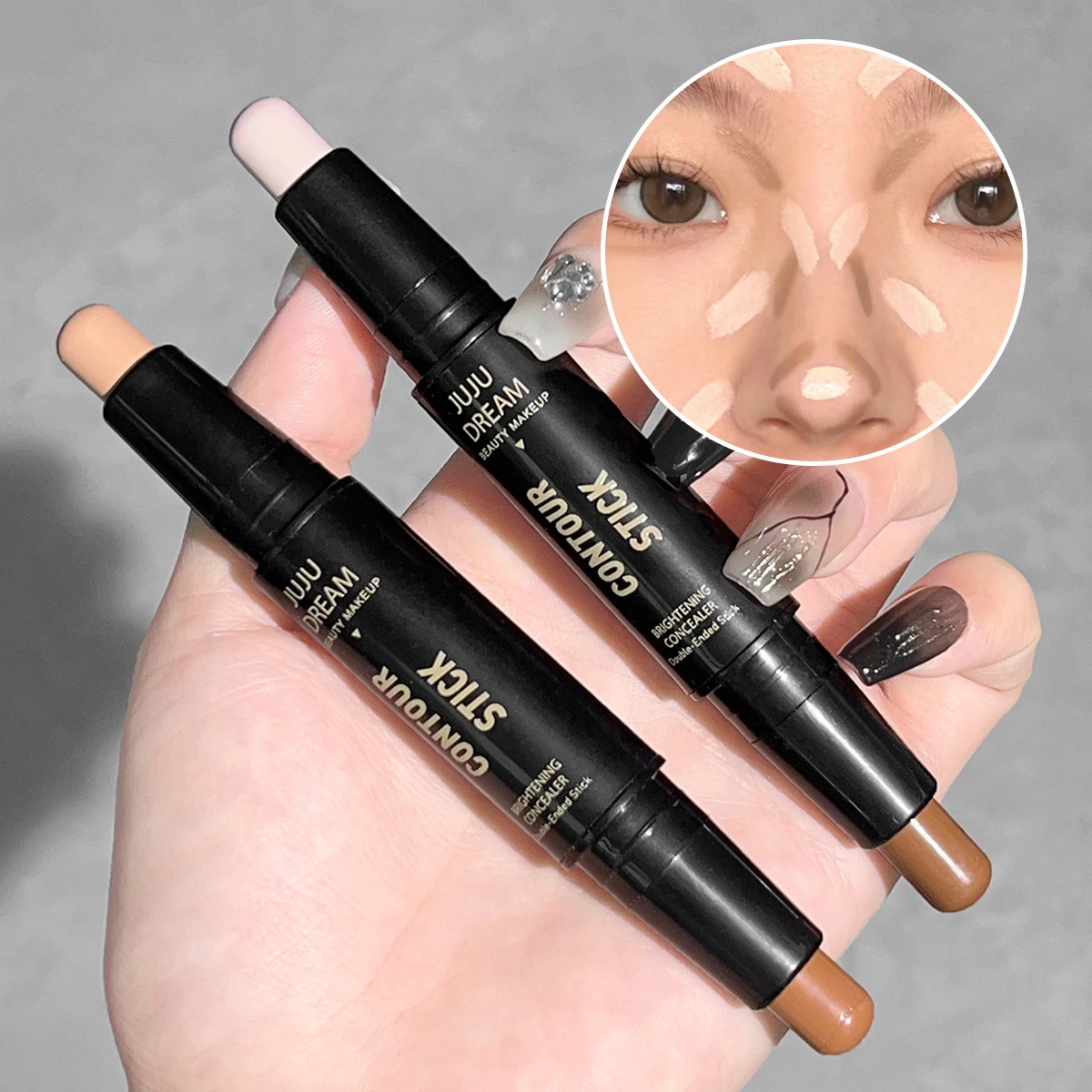 Double-ended Concealer Pen, Contour Stick Dual-purpose, Highlighter Stick, Nose Shadow Contouring Face, Covering Acne Marks