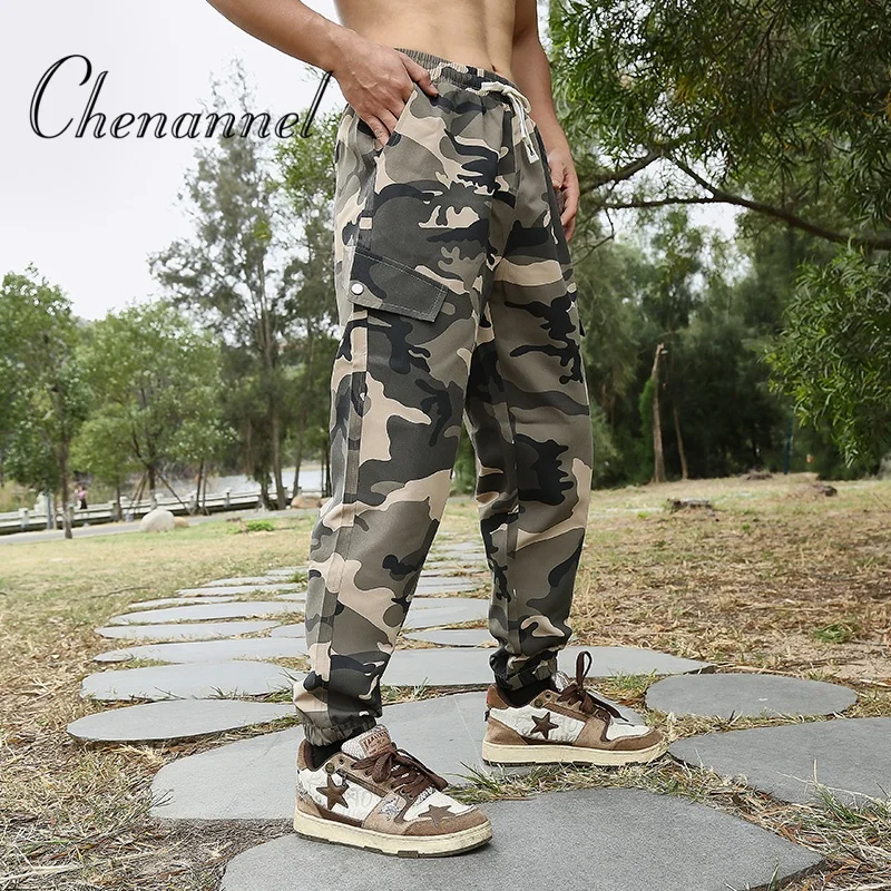 سراويل عمال مموهة باللون الأخضر العسكري للرجال للربيع والخريف سراويل غير رسمية فضفاضة مقاس كبير مقاس 9 بوصة
