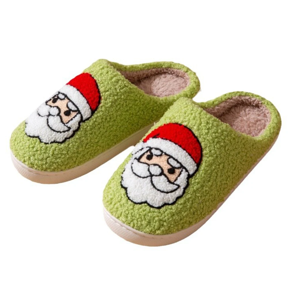 Christmas Santa Claus Slippers Anti Slip Warm Slip-on House Shoes Flat Thermal Slippers Soft Couple Slippers for Indoor Bedroom