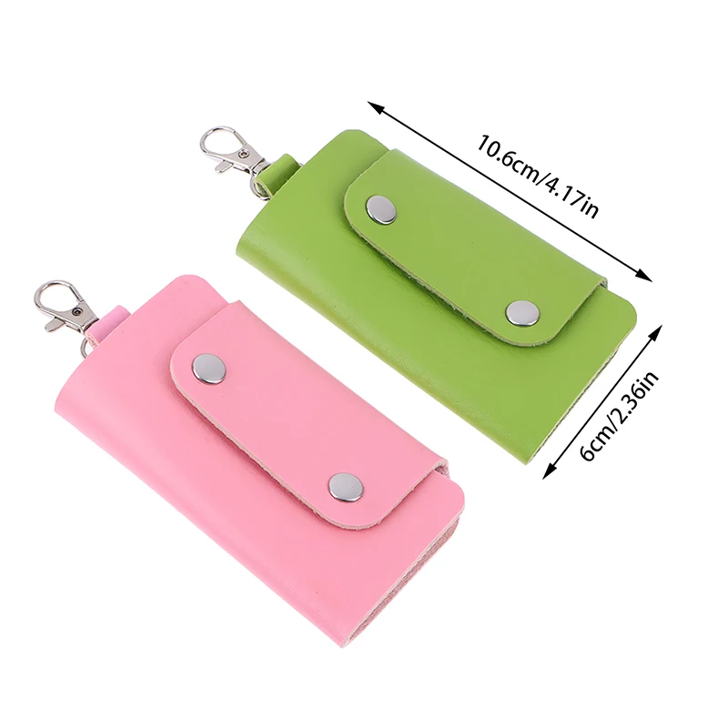 1Pc Unisex Portable PU Leather Car Key Holder Bag - Simple Solid Color Housekeeper Key Wallet Cover Storage Case