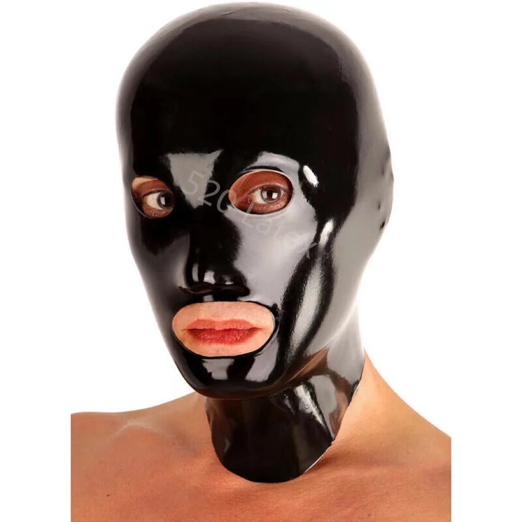 

Latex Mask Hood Black Open Eyes&mouth for Cosplay Halloween Party Wear Bodysuit