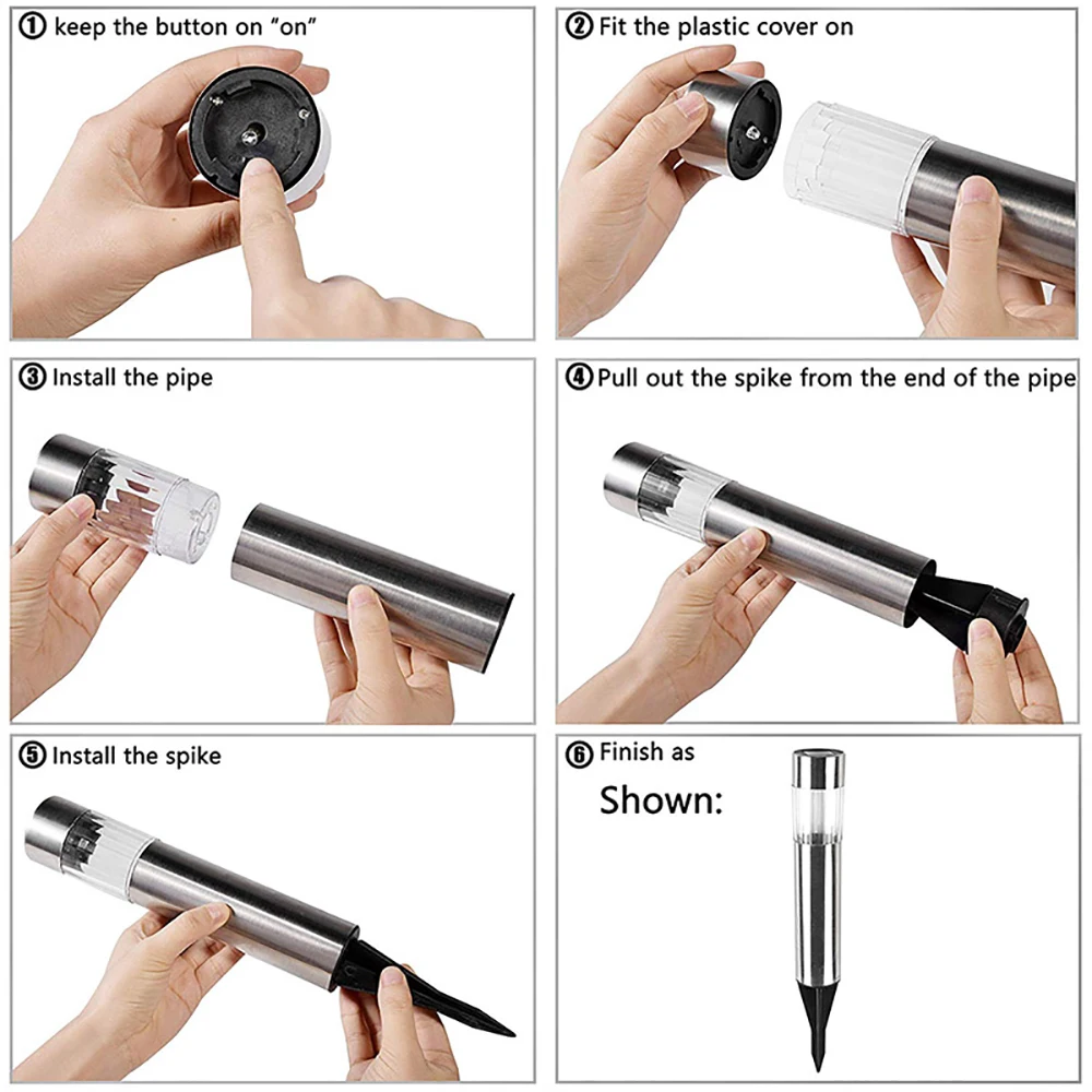 Pop Edelstahl LED Solar Rasen Lampe Outdoor Garten Pfad Rasen Licht Solar Poller Licht Led Solar Stick Lichter Weiß licht