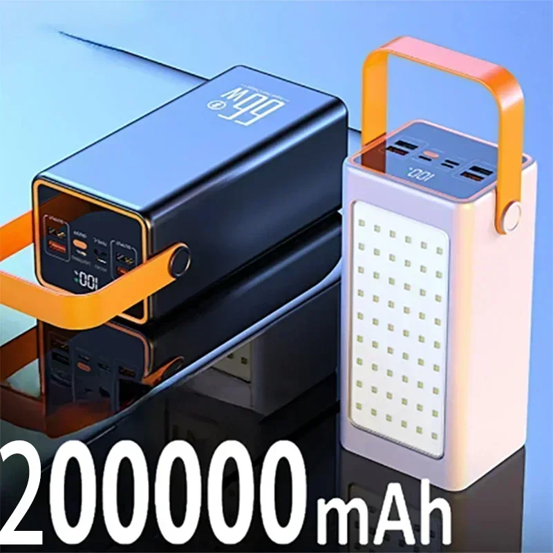 Power Bank 200000mAh High Capacity 66W Fast Charger Powerbank for IPhone Laptop Batterie Externe LED Camping Light Flashlight