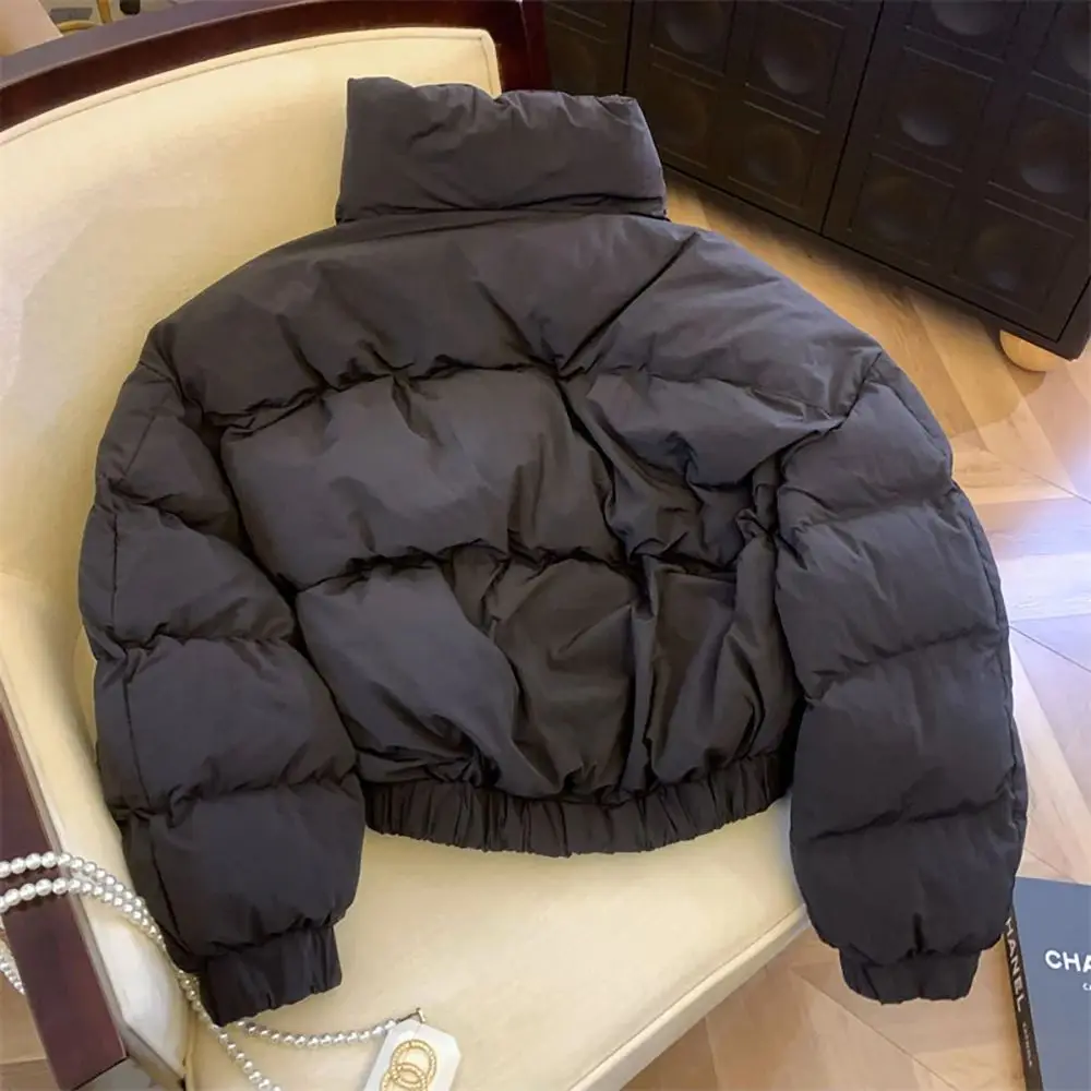 المرأة سميكة القطن معطف مبطّن عادية قصيرة الأرجواني سترة منفوخة الوقوف طوق دافئ مبطن ملابس خارجية لشتاء 2025 جديد ﻿