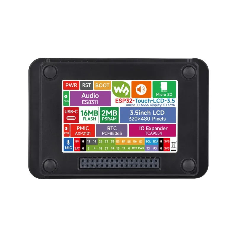 

Плата разработки Waveshare ESP32 с 3,5-дюймовым сенсорным ЖК-дисплеем с закругленными углами, 320 × 480, со встроенным аудиокодеком и микрофоном, SKU-32871