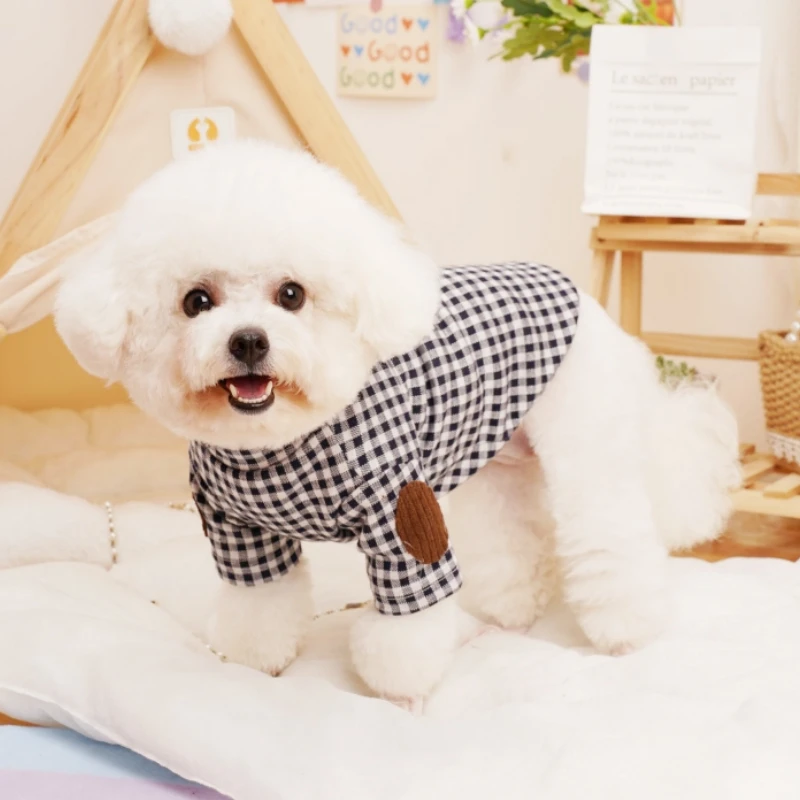 Warm Dog Plaid Shirt Soft Cotton Pet Dog Clothing Fashion Puppy Pullovers Spring Cat Shirt Chihuahua Clothes Cute Pet Costumes