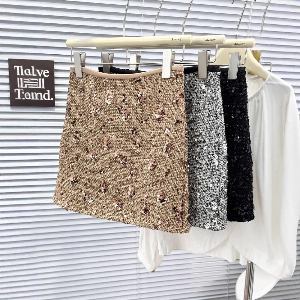 

Gold Design Sequined Skirt Fashion Women's Clothing Celebrity Style High Waist Thin Hip Skirt Small Short Skirt