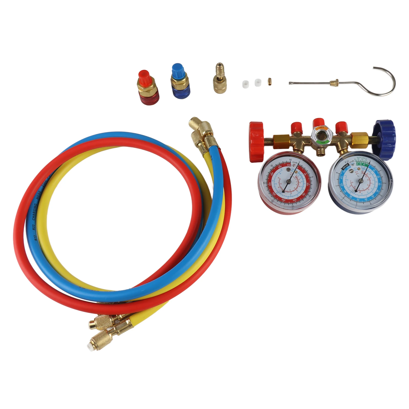 

Манометр хладагента, 3-ходовой диагностический коллектор для кондиционирования воздуха, набор манометров с резьбовым шлангом 1/4 дюйма для R134A R12 R22 R502