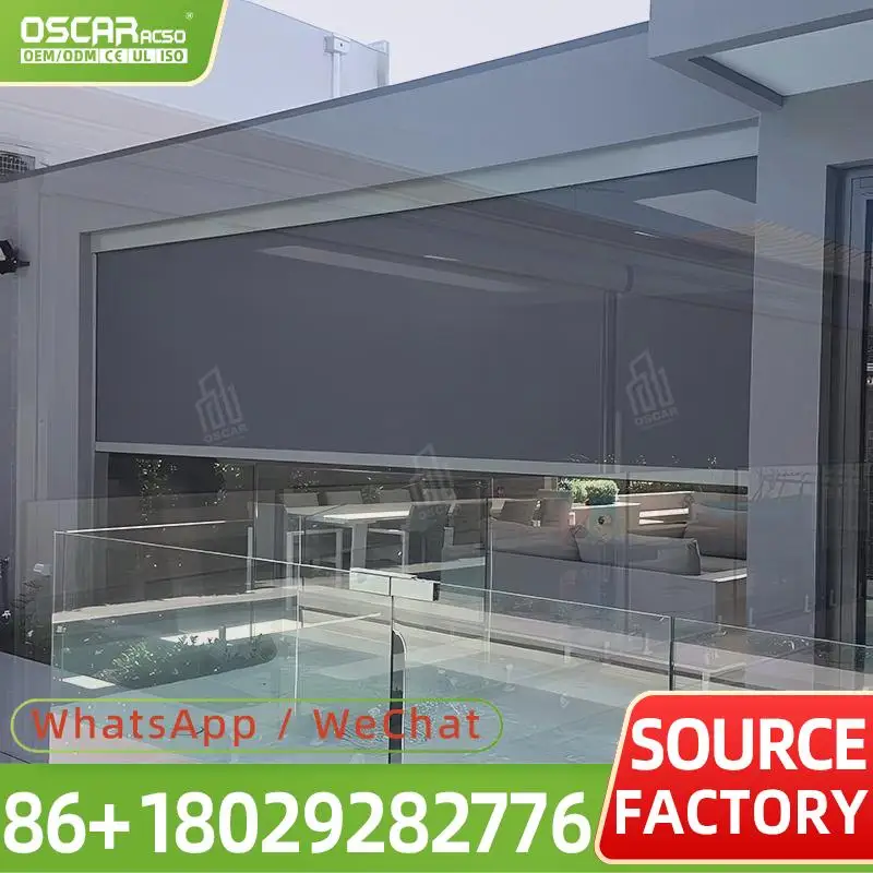 Motorized Waterproof Outdoor Roller Shades Built in Windproof Zip Screen Aluminum Alloy Customizable Patio Porch Garden Backyard