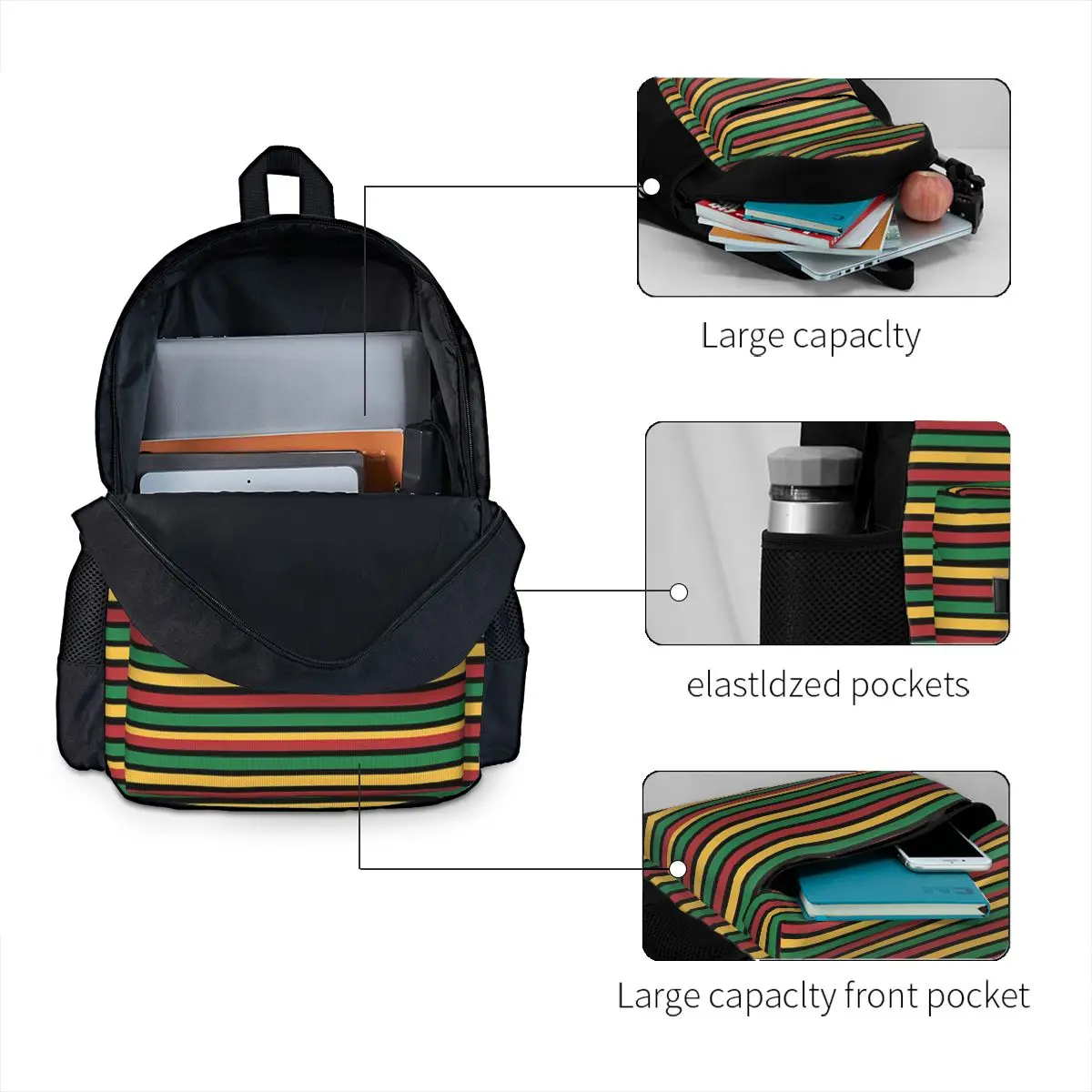 Rasta Way Padrão Gráfico Mochilas para Meninos e Meninas, mochilas escolares, Estudantes Bookbag, Cartoon Kids Rucksack, Laptop Rucksack, Shoulder Bag