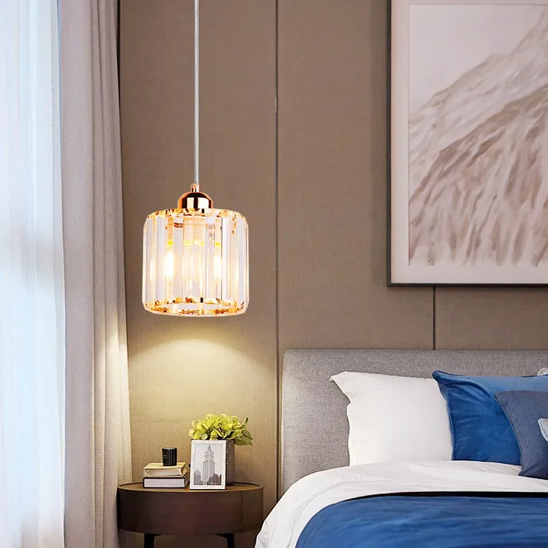 

Nordic small chandelier bedroom bedside modern simple crystal, bar counter single single head chandelier gold, restaurant lamps