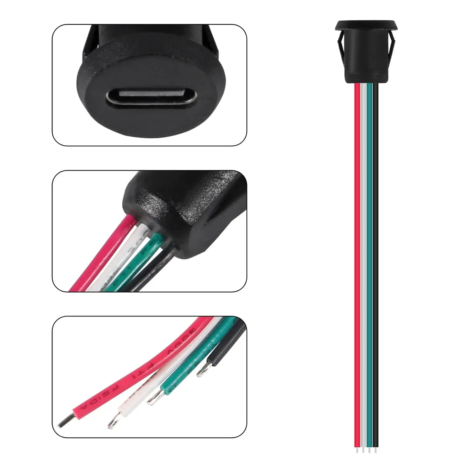 8pcs Type-C Female Chassis 4pin Without Terminal Direct Crimp USB Female Chassis C Connector Jack Female Charging Port Waterproo