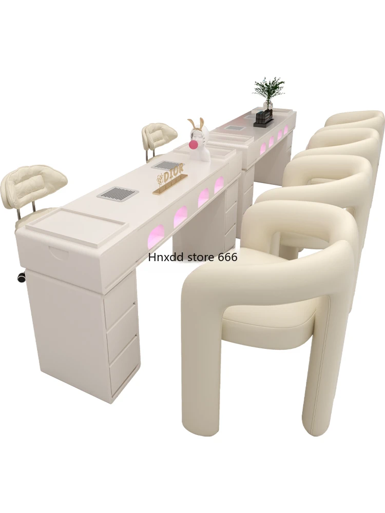 Cream Style Nail Table and Chair Suit Comes with Heating Lamp Socket Nail Table Stain-Resistant Non-Leaking Gray