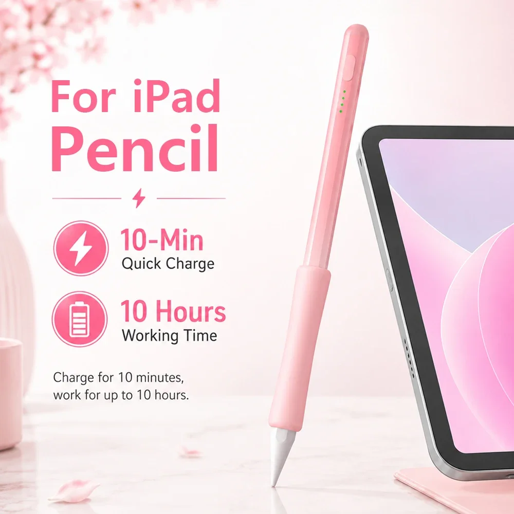 For iPad Pencil Active Stylus Pen Palm Rejection Tilt Magnetic Pink 10Min Fast Charge 10H Runtime for iPad Pro Air Mini Drawing
