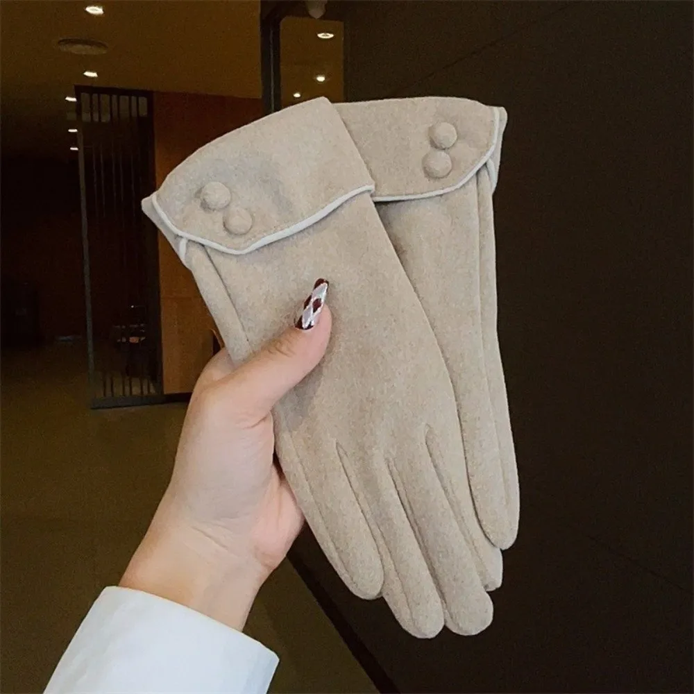 قفازات نسائية سميكة من جلد الغزال مقاومة للرياح قفازات شاشة لمس كاملة الأصابع للدفء قفازات شتوية للسيدات #3