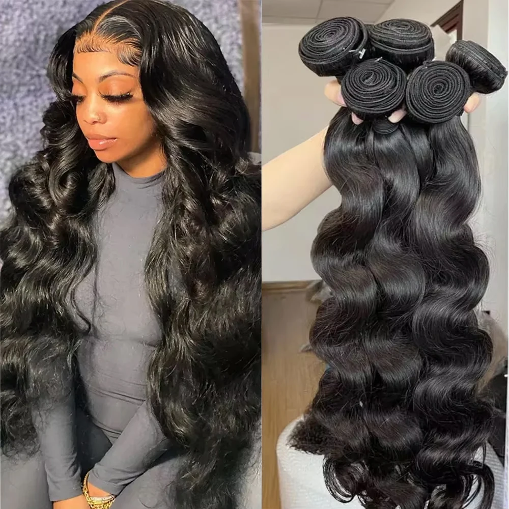 Brazilian Human Hair Bundles With Closure Body Wave Raw 3 4 Bundles With 4x4 5x5 HD Lace Closure Virgin Weave With 13x4 Frontal image 3