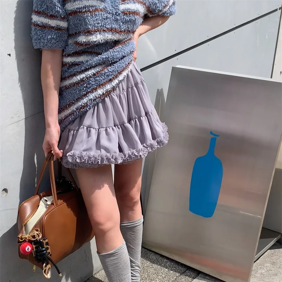 Gonna a balze coreana Sle f-lunghezza Gonna a trapezio Gonna a torta gonfia da donna Gonna a strati simile alla fata Sweet Princ